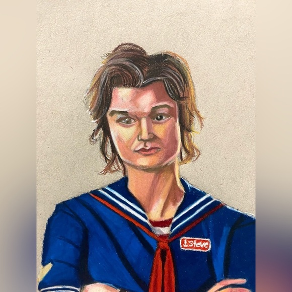 Original Stranger Things Steve Harrington Colored Pencil Drawing Artwork 9”x12” - Picture 2 of 3